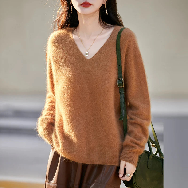 Women's Luxury Cashmere & Wool V-Neck Sweater
