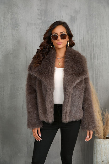 Winter Plush Coat - Fashionable Warm Thick Fluffy Lapel Jacket for Women, Casual Long Sleeve Outerwear