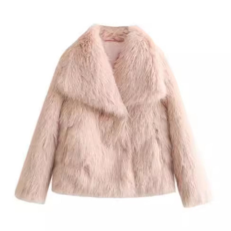 Winter Plush Coat - Fashionable Warm Thick Fluffy Lapel Jacket for Women, Casual Long Sleeve Outerwear