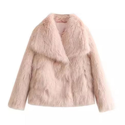 Winter Plush Coat - Fashionable Warm Thick Fluffy Lapel Jacket for Women, Casual Long Sleeve Outerwear