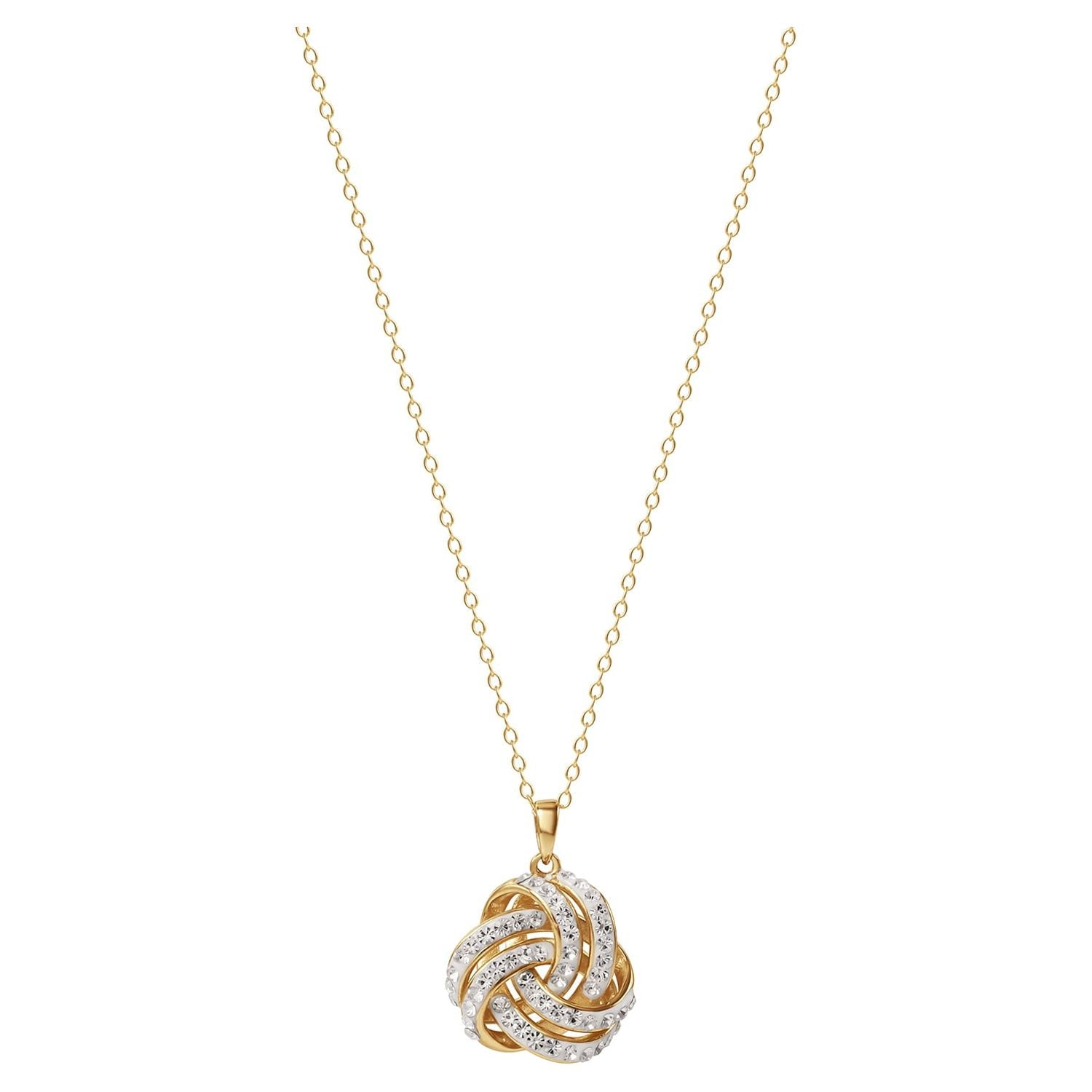Exquisite 18K Gold Love Knot Crystal Pendant and Earring Set for Timeless Elegance