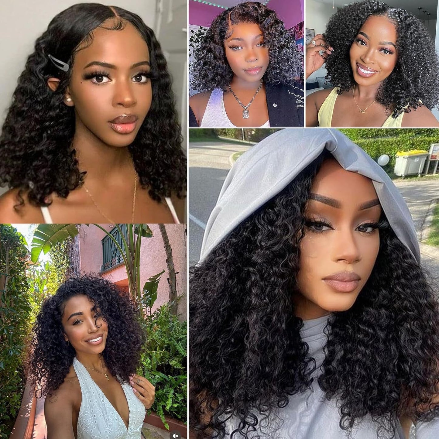 Glueless Water Wave Curly Bob Wig - Pre-Plucked 14-Inch Human Hair Lace Front for Black Women, 180% Density