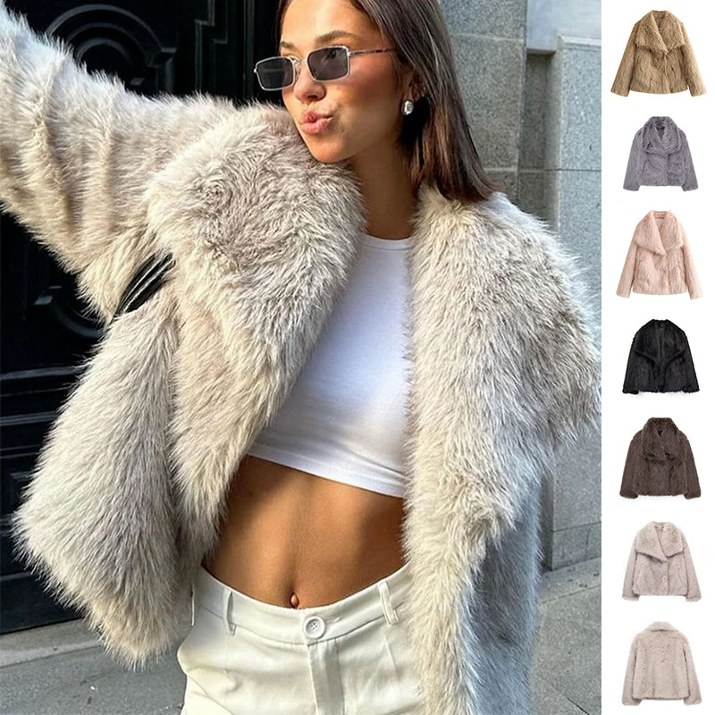 Winter Plush Coat - Fashionable Warm Thick Fluffy Lapel Jacket for Women, Casual Long Sleeve Outerwear