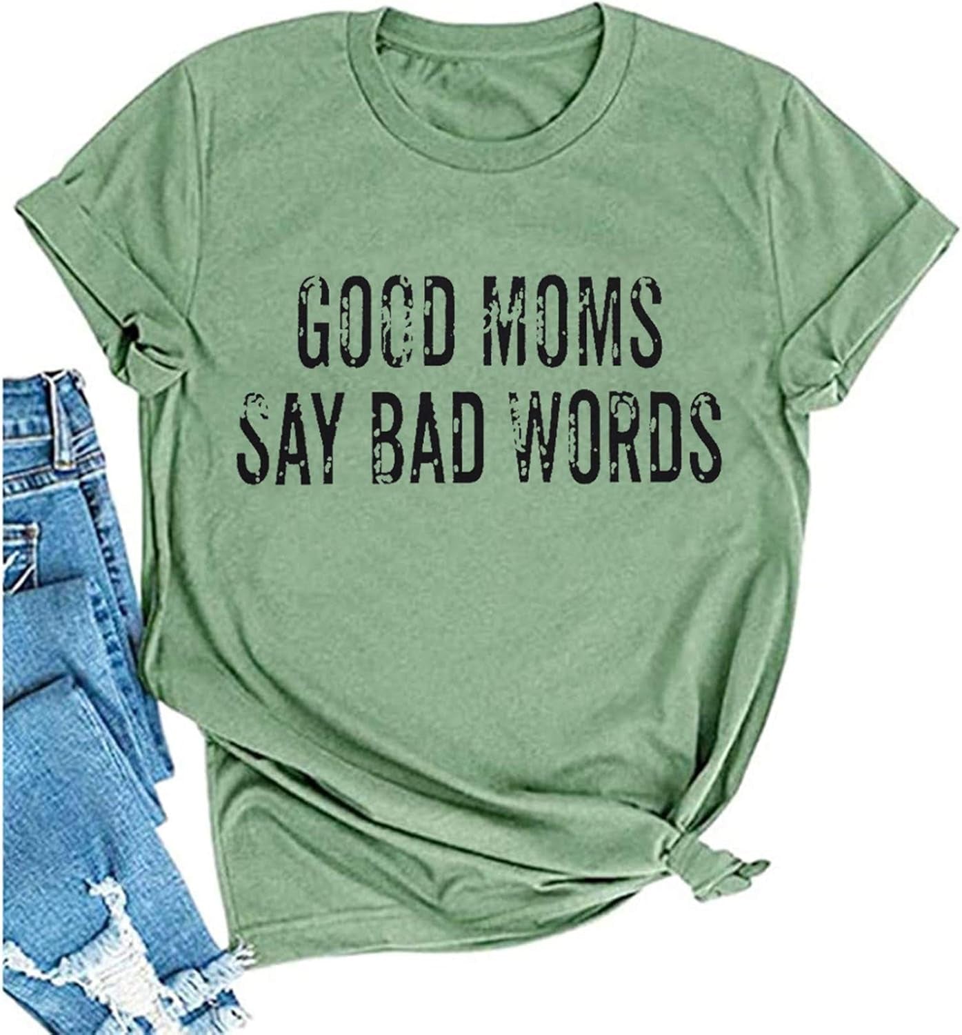Humorous Graphic Tee for Moms: "Good Moms Say Bad Words" Short Sleeve Casual Shirt