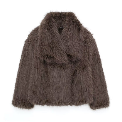 Winter Plush Coat - Fashionable Warm Thick Fluffy Lapel Jacket for Women, Casual Long Sleeve Outerwear