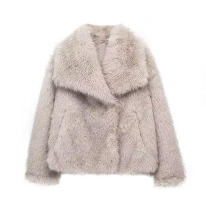 Winter Plush Coat - Fashionable Warm Thick Fluffy Lapel Jacket for Women, Casual Long Sleeve Outerwear