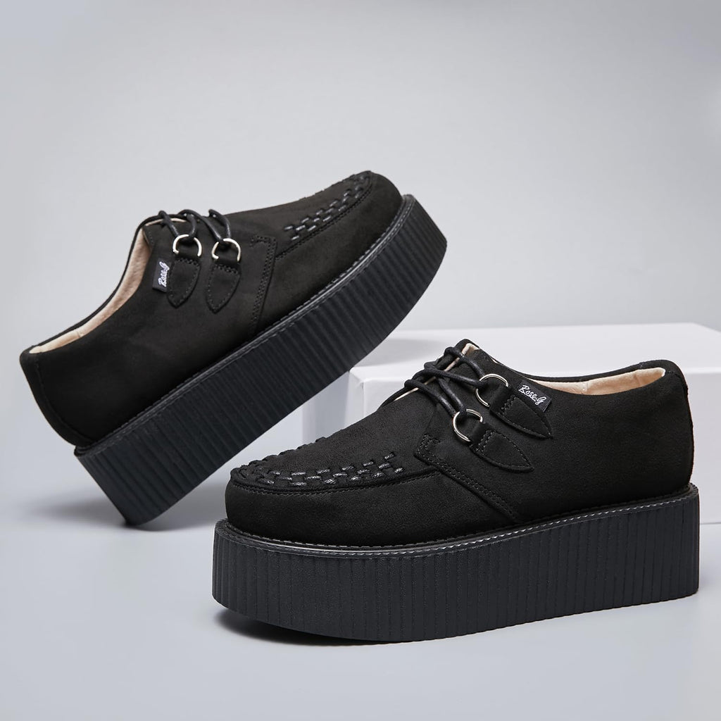 Elevate Your Style with Women'S Handmade Suede Lace-Up Flat Platform Creepers Shoes