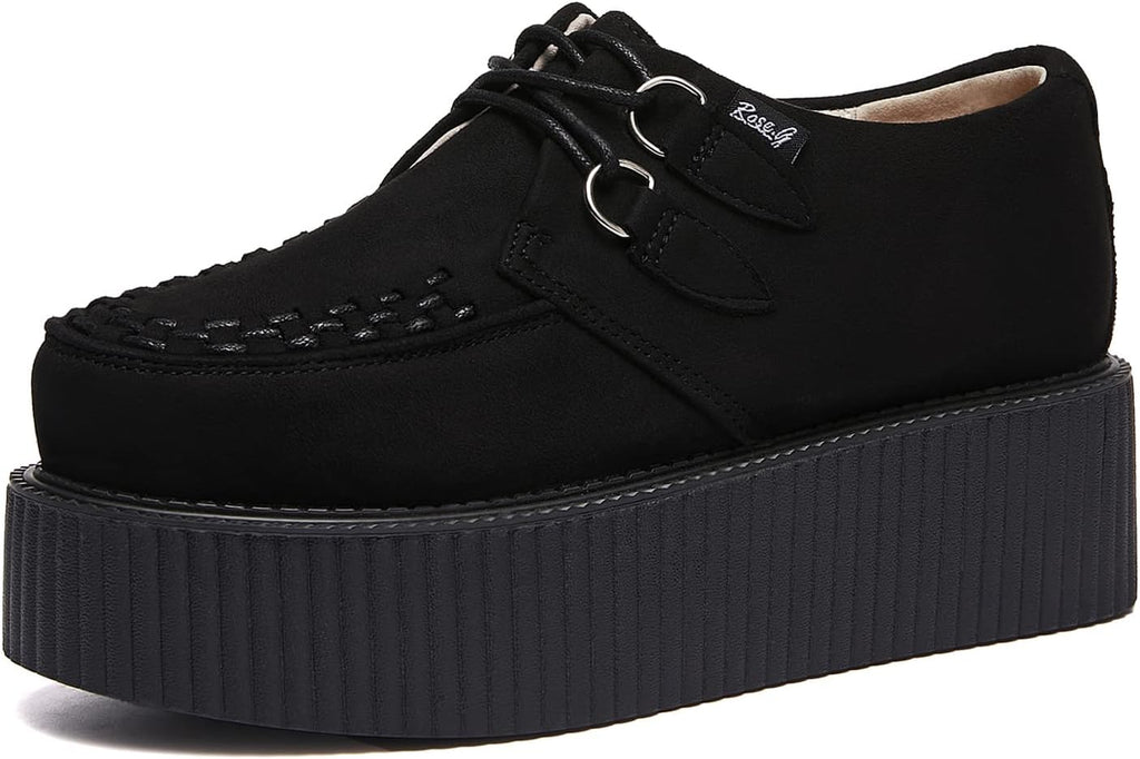 Elevate Your Style with Women'S Handmade Suede Lace-Up Flat Platform Creepers Shoes