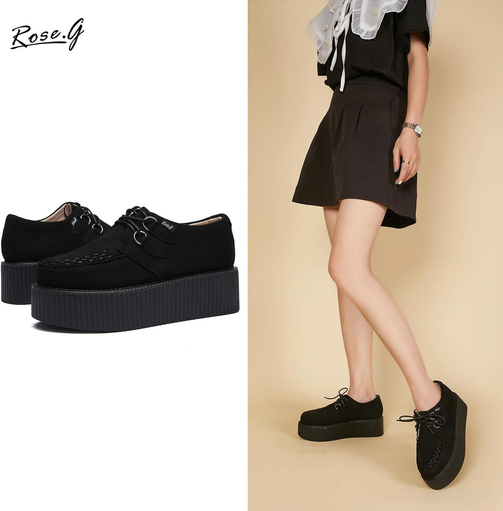 Elevate Your Style with Women'S Handmade Suede Lace-Up Flat Platform Creepers Shoes