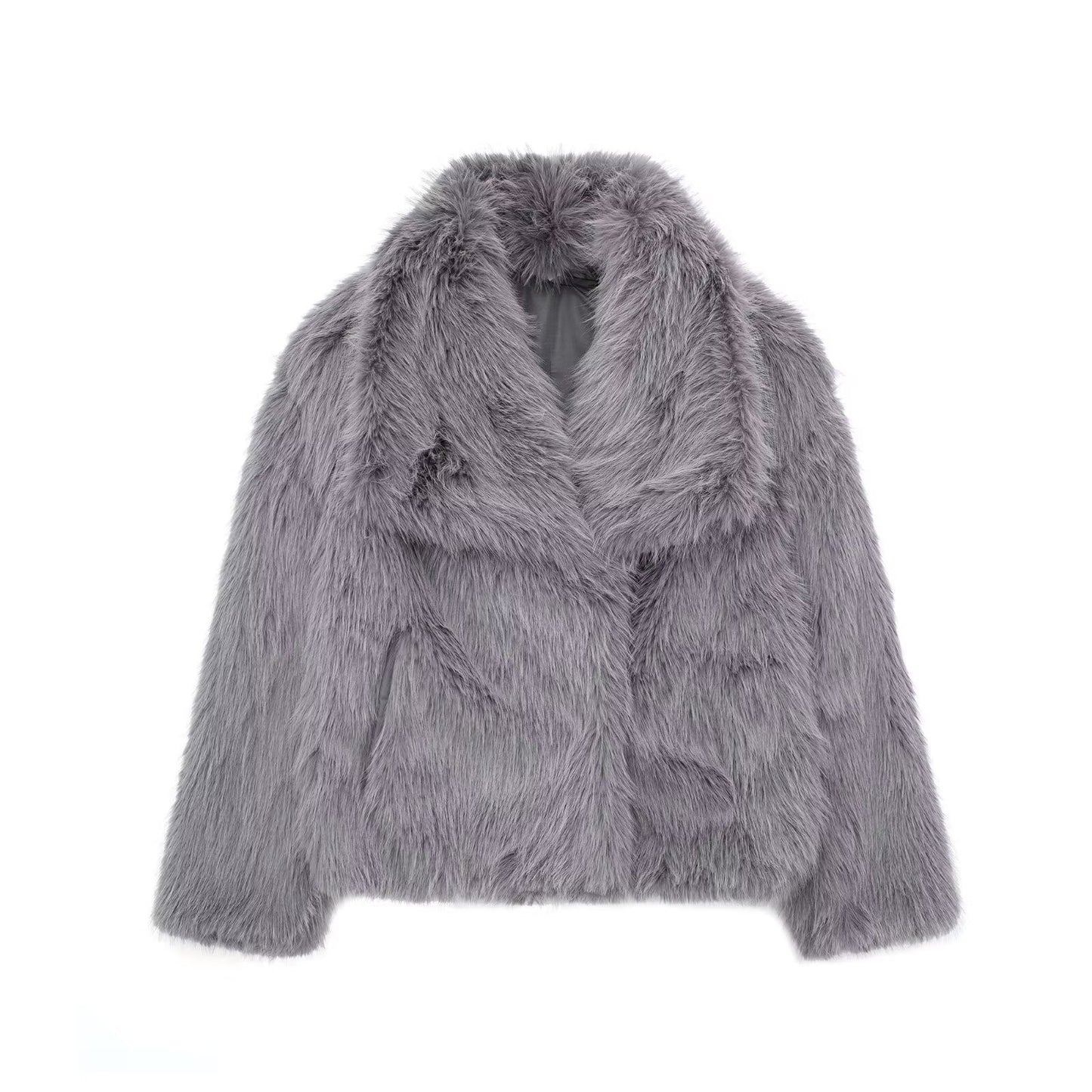 Winter Plush Coat - Fashionable Warm Thick Fluffy Lapel Jacket for Women, Casual Long Sleeve Outerwear