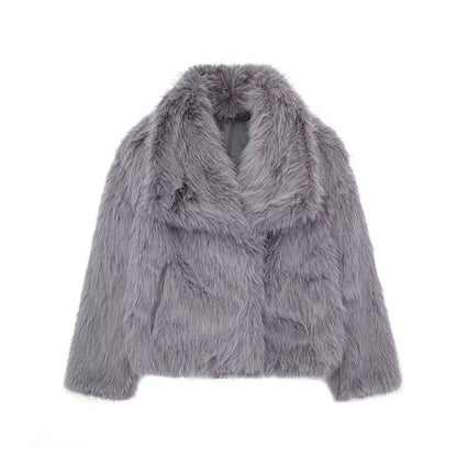 Winter Plush Coat - Fashionable Warm Thick Fluffy Lapel Jacket for Women, Casual Long Sleeve Outerwear