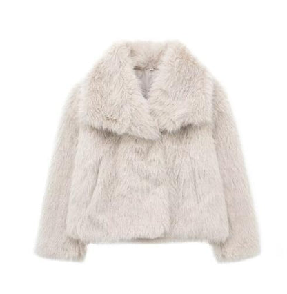 Winter Plush Coat - Fashionable Warm Thick Fluffy Lapel Jacket for Women, Casual Long Sleeve Outerwear
