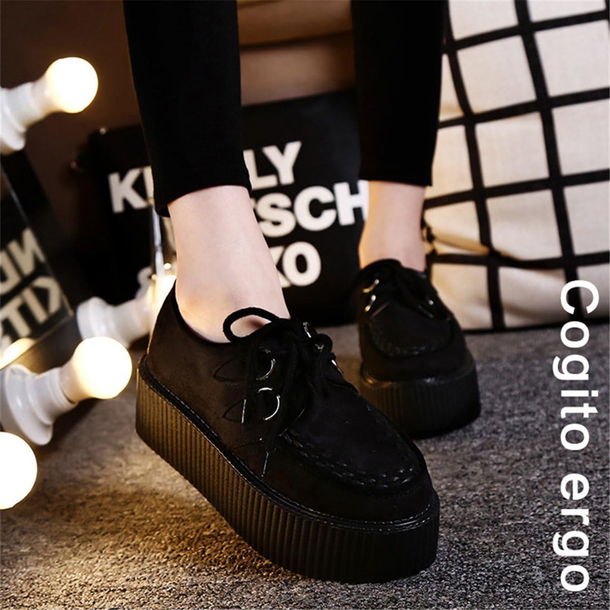 Elevate Your Style with Women'S Handmade Suede Lace-Up Flat Platform Creepers Shoes