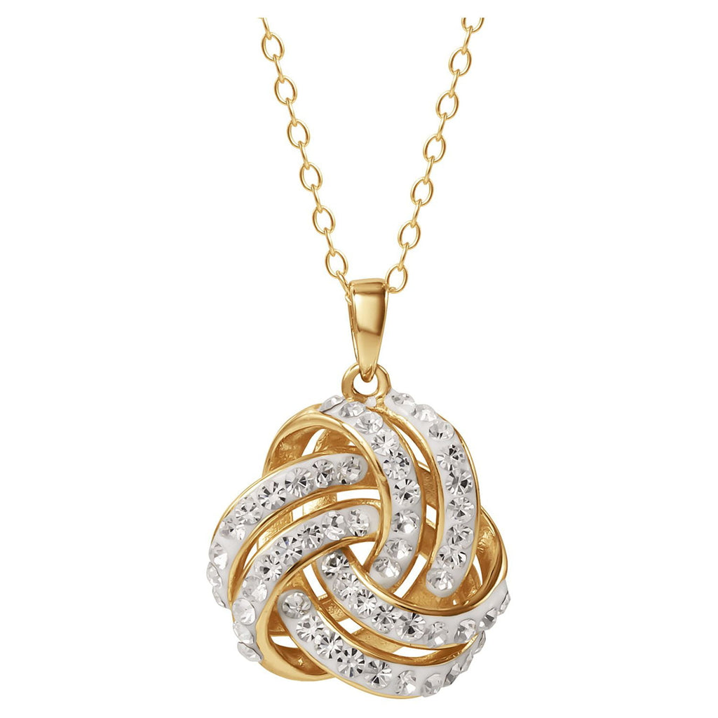 Exquisite 18K Gold Love Knot Crystal Pendant and Earring Set for Timeless Elegance