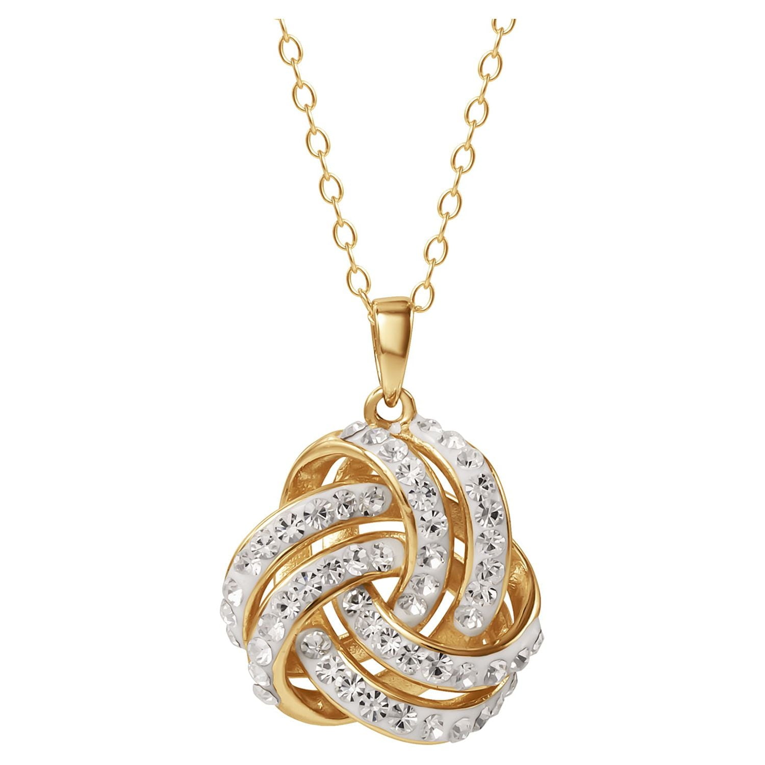 Exquisite 18K Gold Love Knot Crystal Pendant and Earring Set for Timeless Elegance