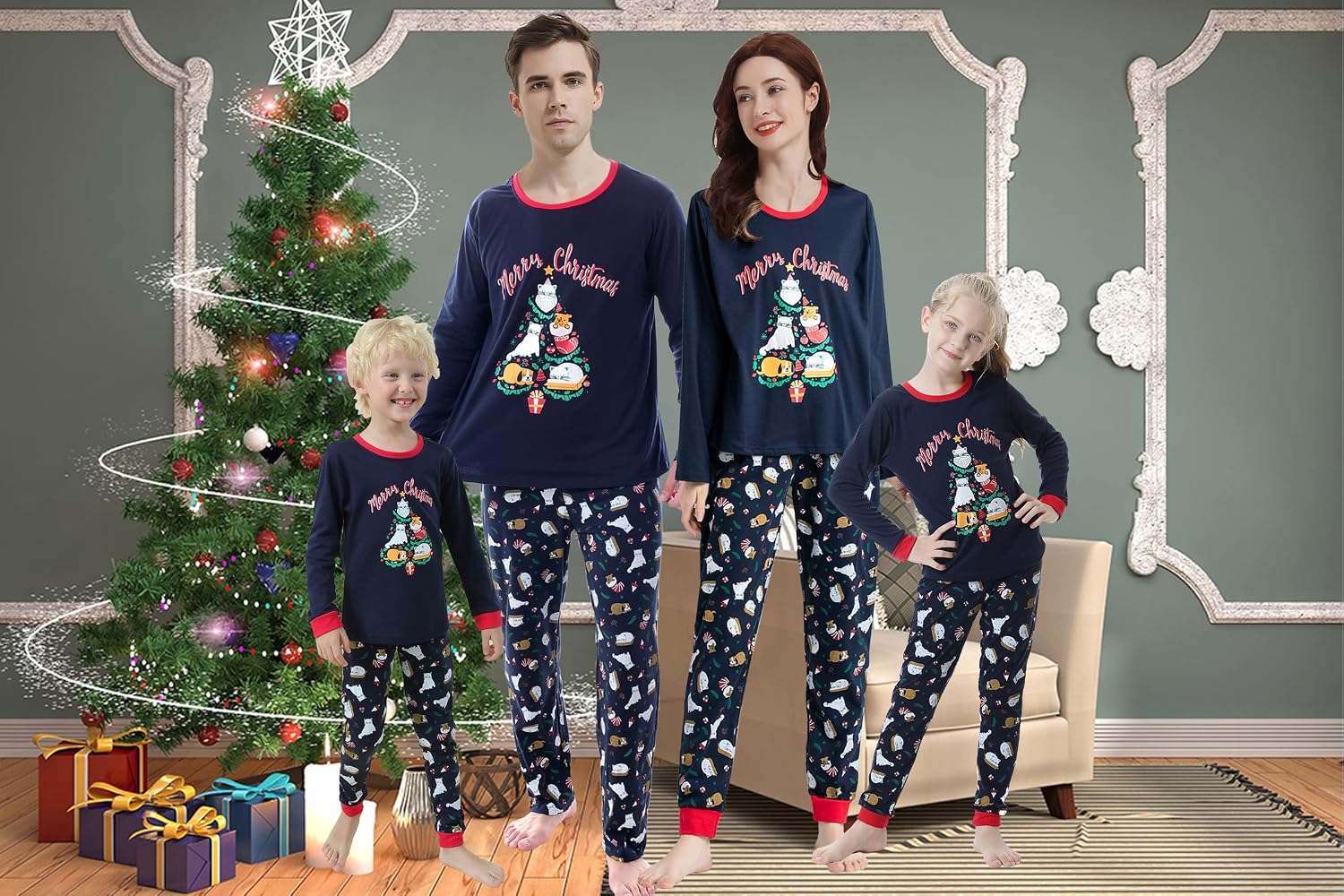 Adorable Family Matching Christmas Pajama Sets - Cozy Sleepwear with Cute Snowman and Tree Designs for Couples and Kids