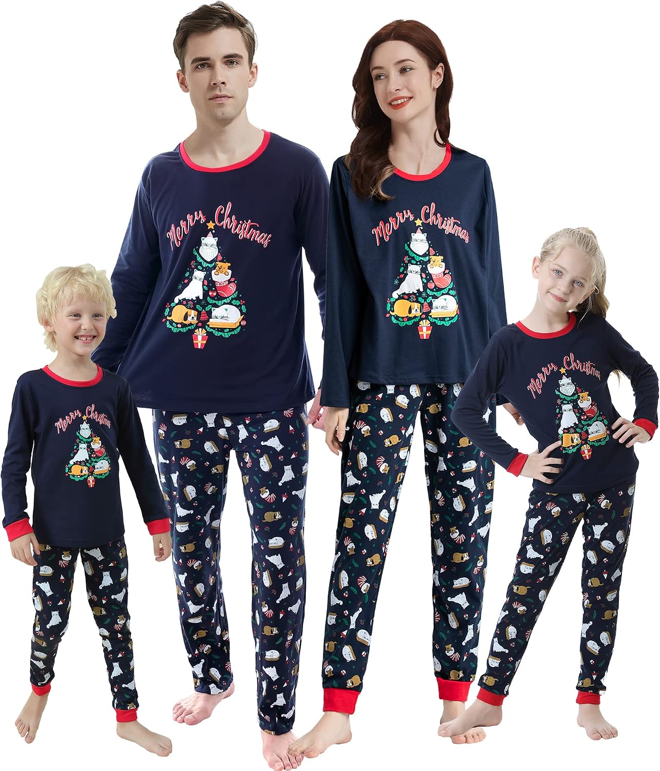 Adorable Family Matching Christmas Pajama Sets - Cozy Sleepwear with Cute Snowman and Tree Designs for Couples and Kids