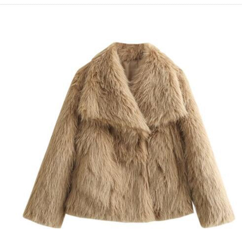 Winter Plush Coat - Fashionable Warm Thick Fluffy Lapel Jacket for Women, Casual Long Sleeve Outerwear