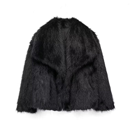Winter Plush Coat - Fashionable Warm Thick Fluffy Lapel Jacket for Women, Casual Long Sleeve Outerwear