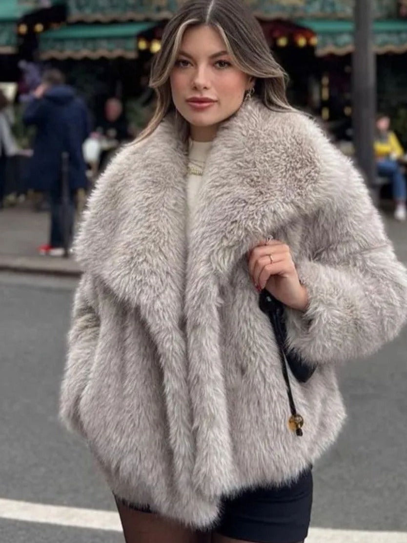 Winter Plush Coat - Fashionable Warm Thick Fluffy Lapel Jacket for Women, Casual Long Sleeve Outerwear