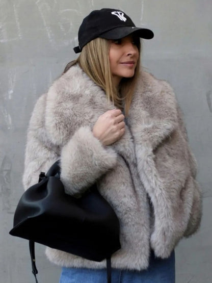 Winter Plush Coat - Fashionable Warm Thick Fluffy Lapel Jacket for Women, Casual Long Sleeve Outerwear