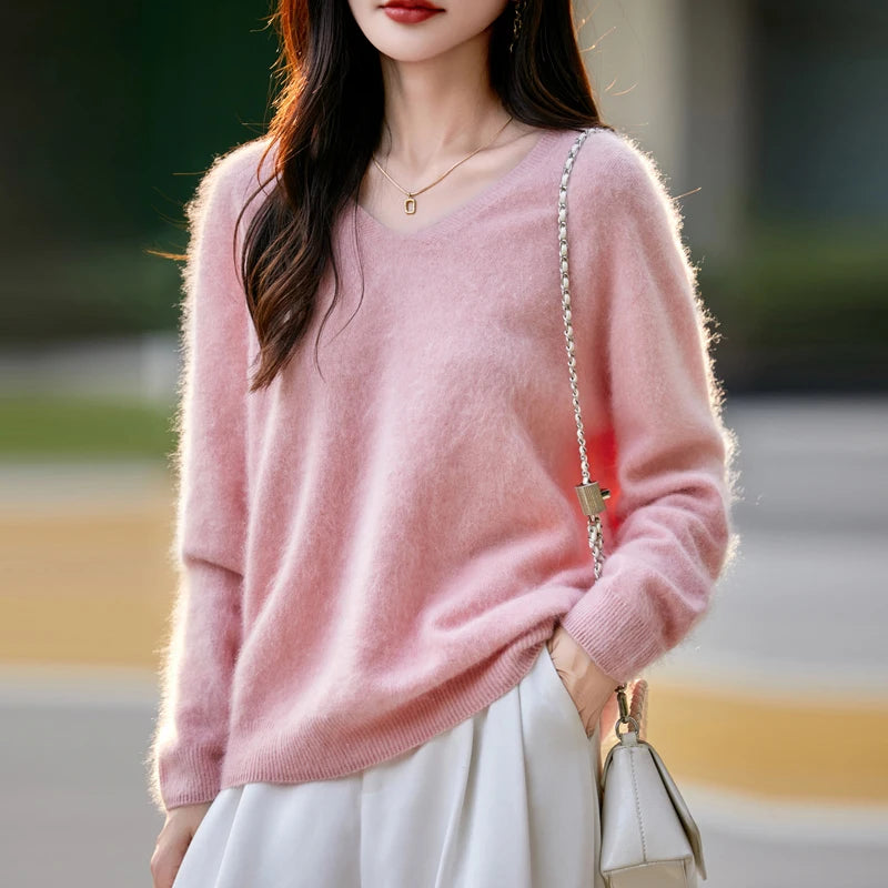 Women's Luxury Cashmere & Wool V-Neck Sweater