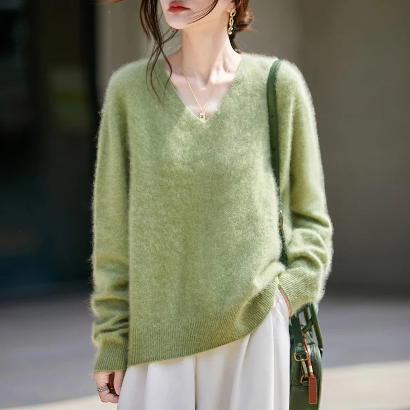 Women's Luxury Cashmere & Wool V-Neck Sweater