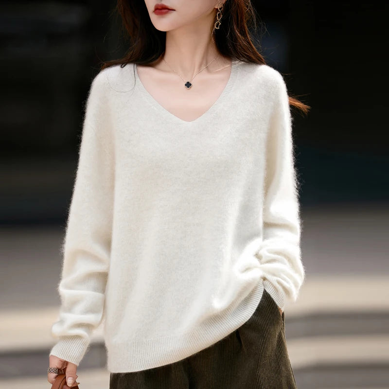Women's Luxury Cashmere & Wool V-Neck Sweater