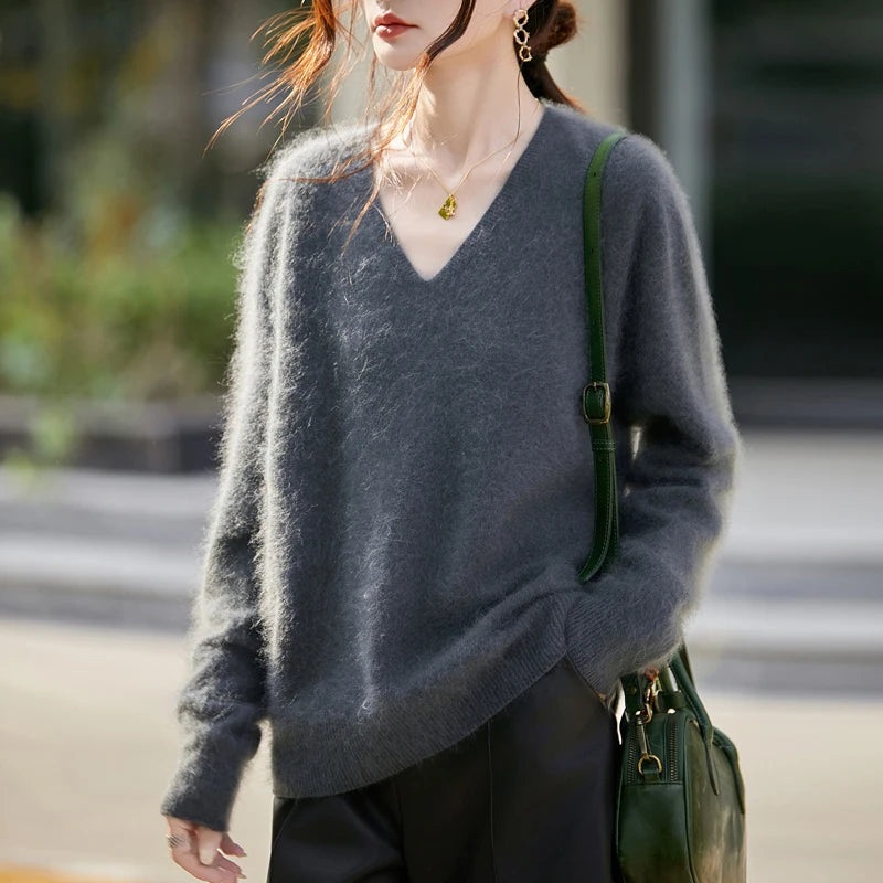 Women's Luxury Cashmere & Wool V-Neck Sweater