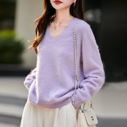 Women's Luxury Cashmere & Wool V-Neck Sweater