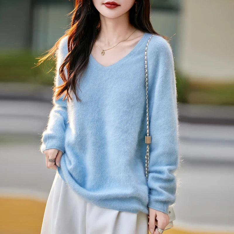 Women's Luxury Cashmere & Wool V-Neck Sweater
