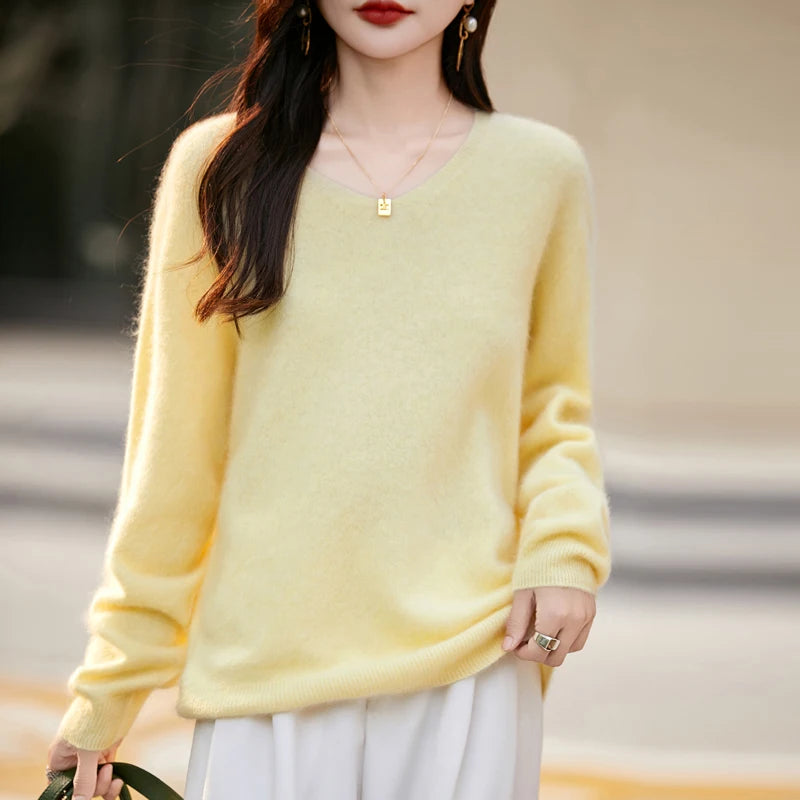 Women's Luxury Cashmere & Wool V-Neck Sweater