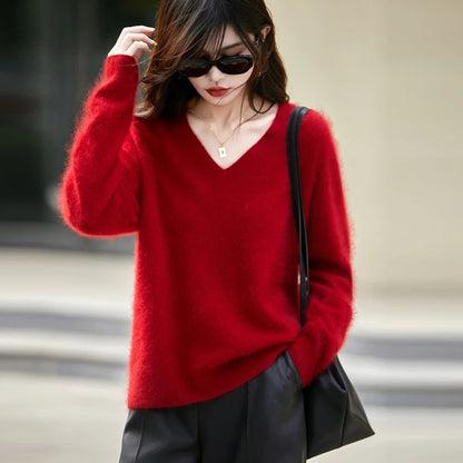 Women's Luxury Cashmere & Wool V-Neck Sweater
