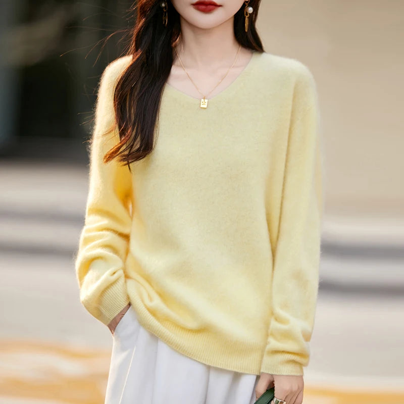 Women's Luxury Cashmere & Wool V-Neck Sweater