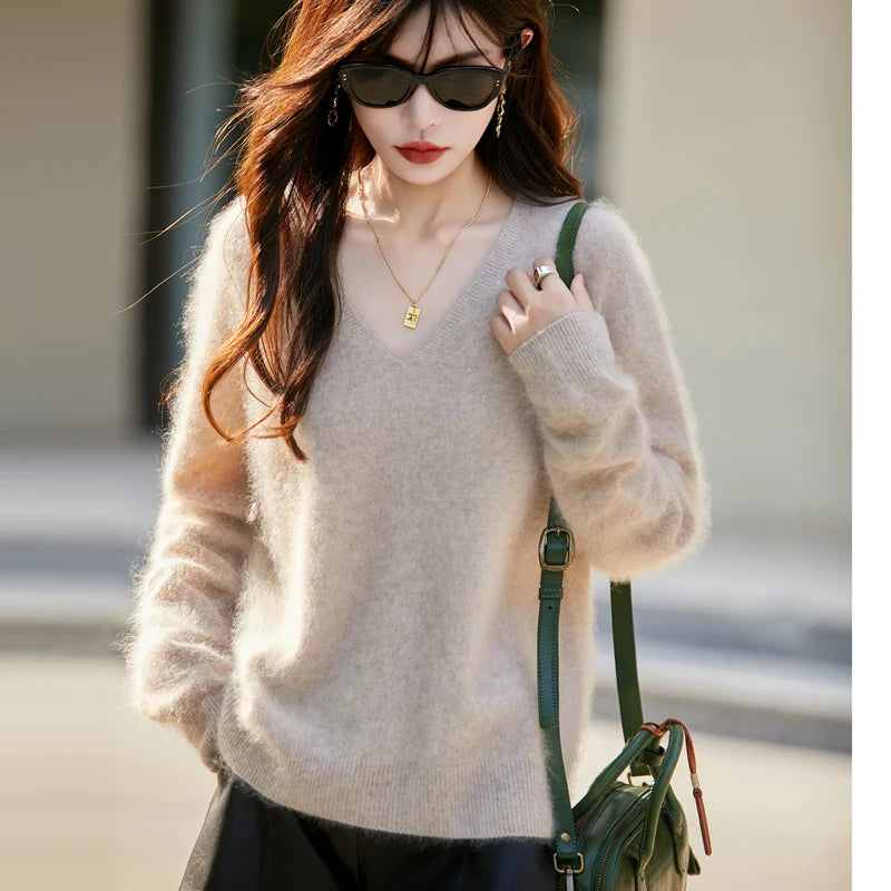 Women's Luxury Cashmere & Wool V-Neck Sweater