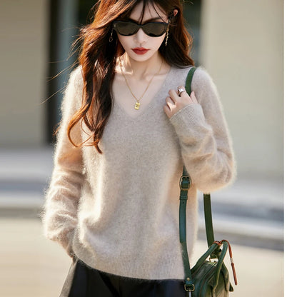 Women's Luxury Cashmere & Wool V-Neck Sweater
