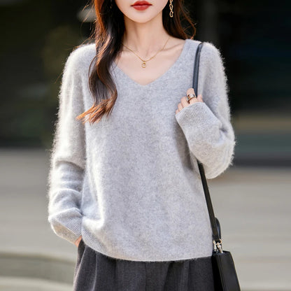 Women's Luxury Cashmere & Wool V-Neck Sweater