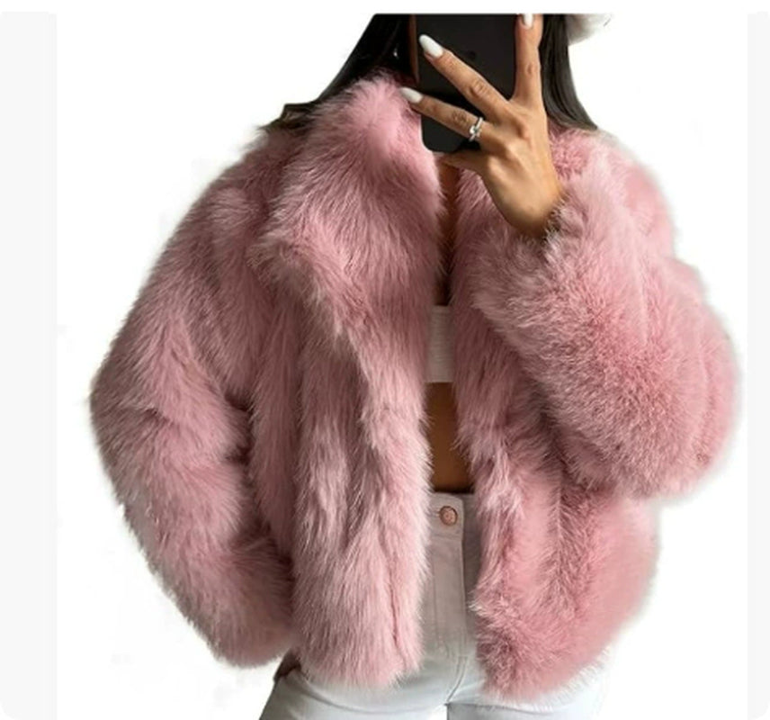 Winter Plush Coat - Fashionable Warm Thick Fluffy Lapel Jacket for Women, Casual Long Sleeve Outerwear