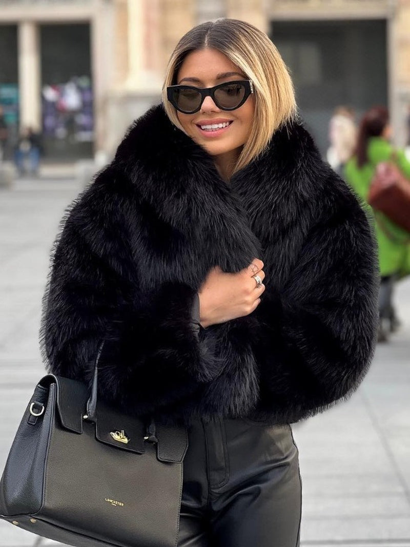 Winter Plush Coat - Fashionable Warm Thick Fluffy Lapel Jacket for Women, Casual Long Sleeve Outerwear