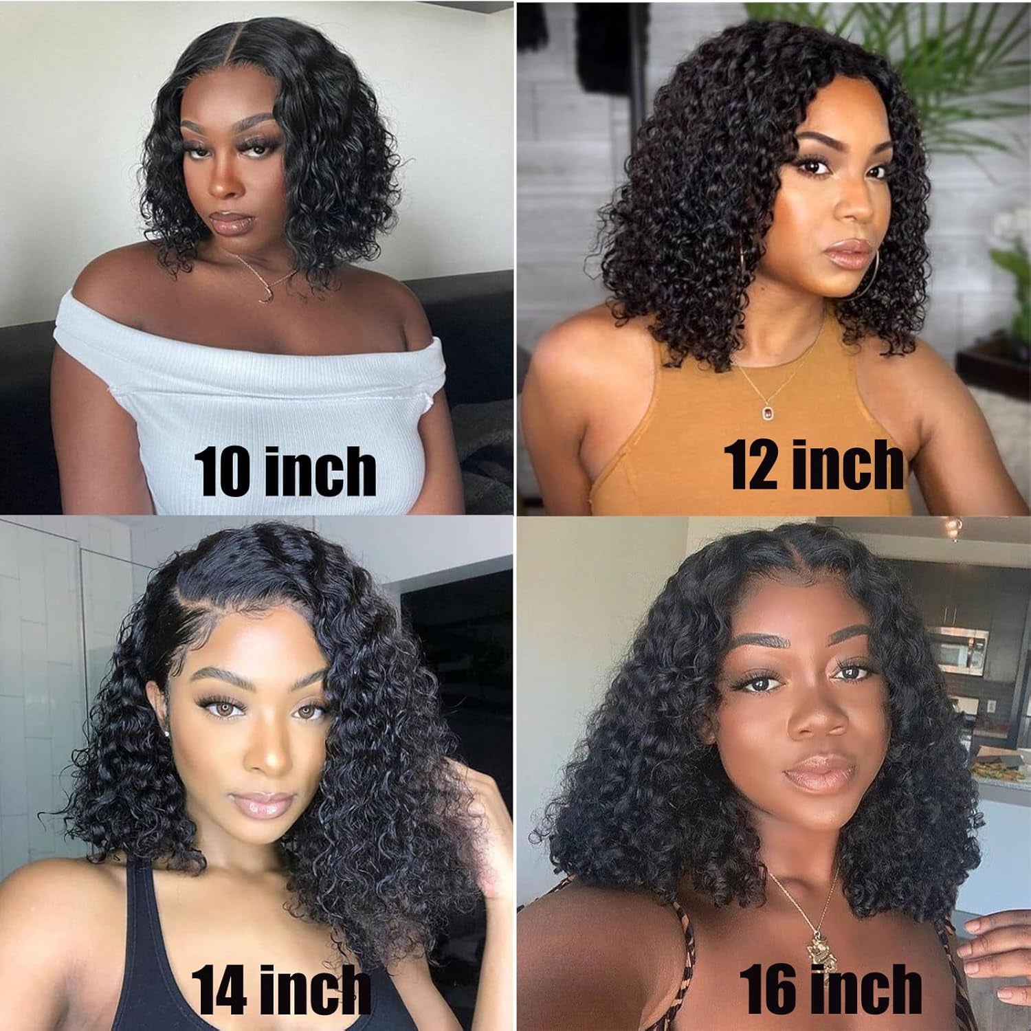 Glueless Water Wave Curly Bob Wig - Pre-Plucked 14-Inch Human Hair Lace Front for Black Women, 180% Density